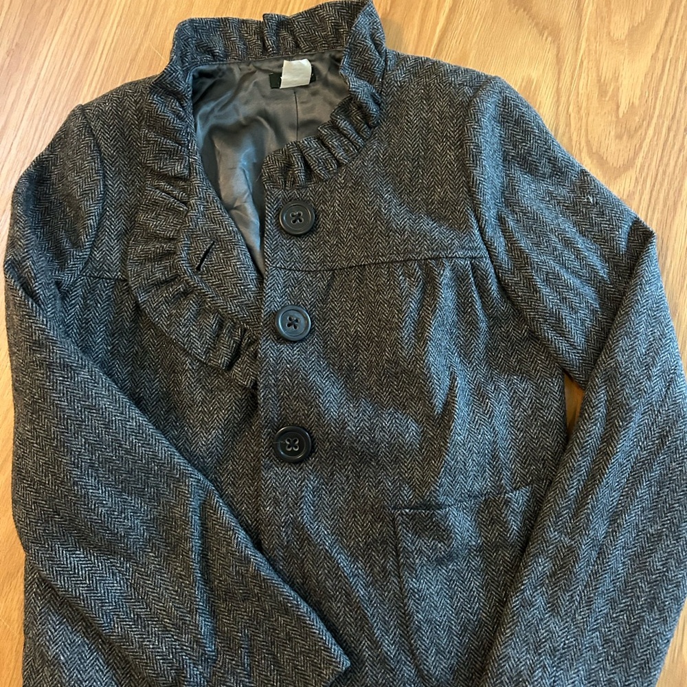 J. Crew Gray Wool Blazer with Ruffle Detail